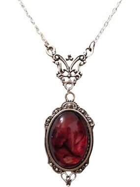 Women's Demon Red Gothic Vintage Stardust Crystal Cameo Pendant Vampire Necklace